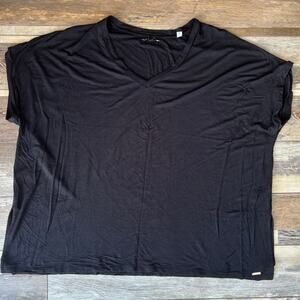 TAHARI WOMAN Sz 3X Short Sleeve Shirt Black Rayon Spandex